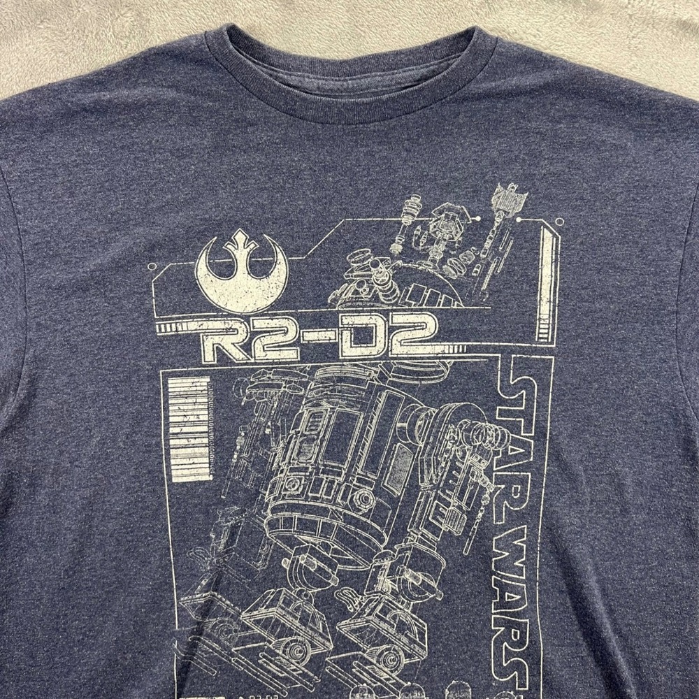 STAR‎ WARS R2-D2 Blueprint Graphic T-Shirt Mens Large Navy Blue Fifth Sun